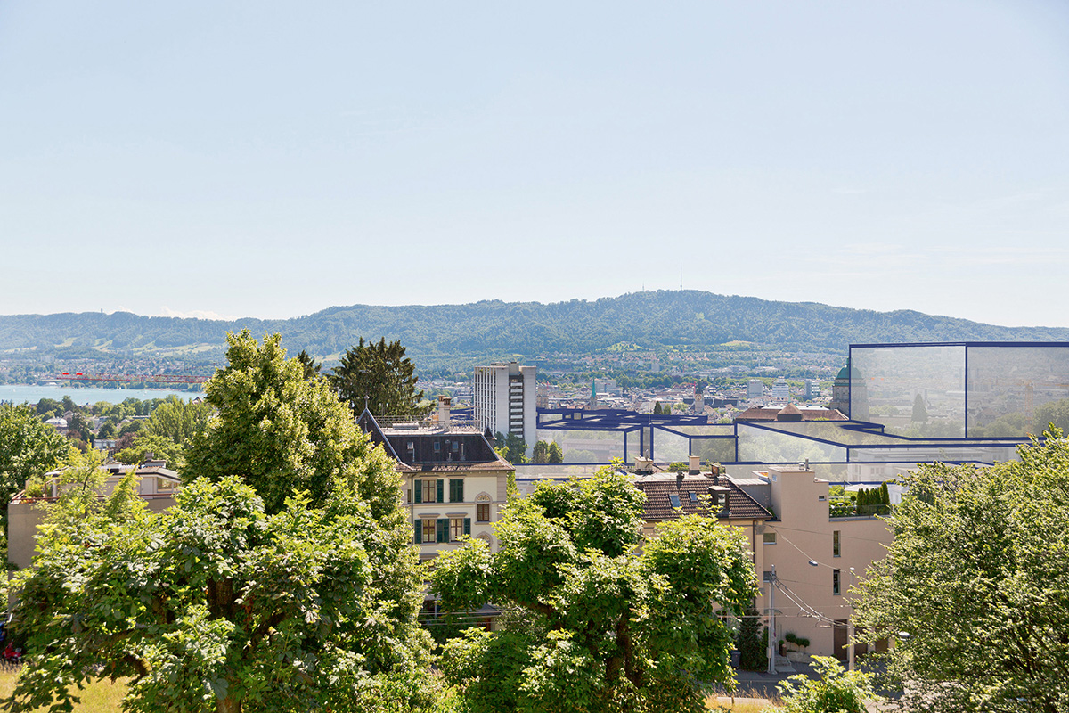 Der Nutzer bestimmt die Dichte? Blick von der Kirche Fluntern zum Planungsperimeter mit eingezeichneten Volumen.