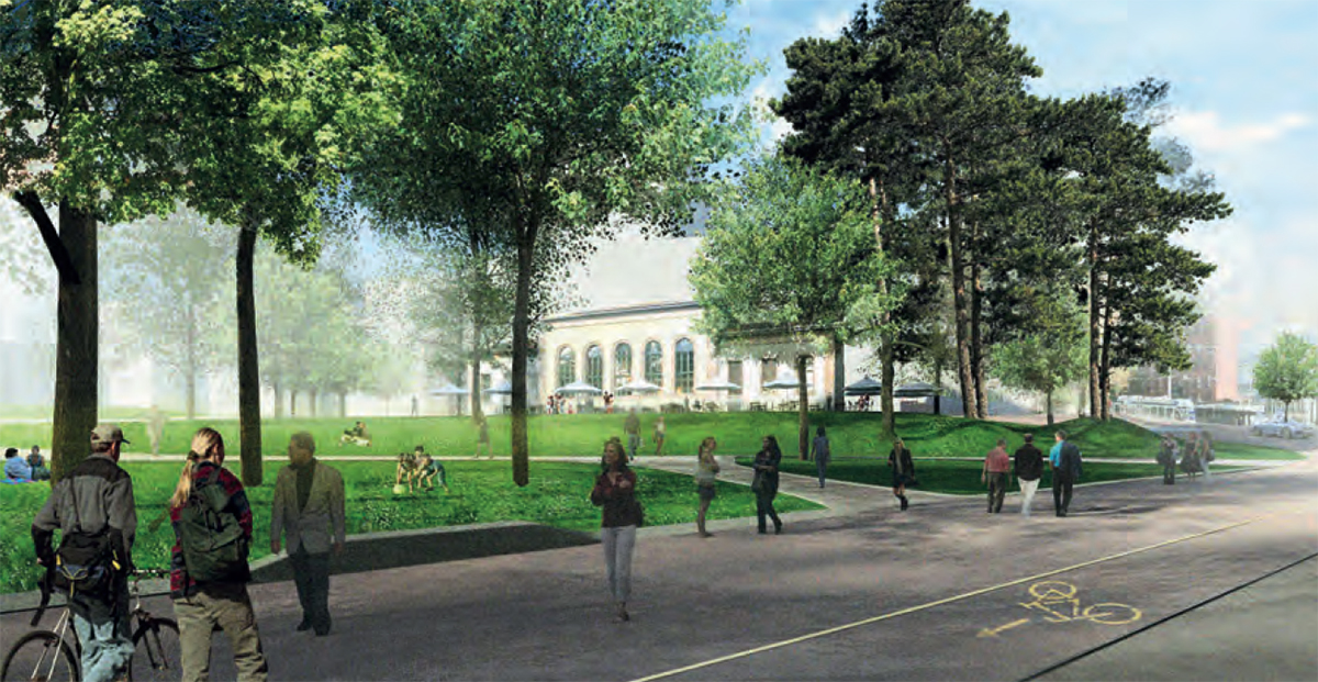 Projekt von Güller Güller architecture urbanism, Alter Spitalpark mit der Alten Anatomie.