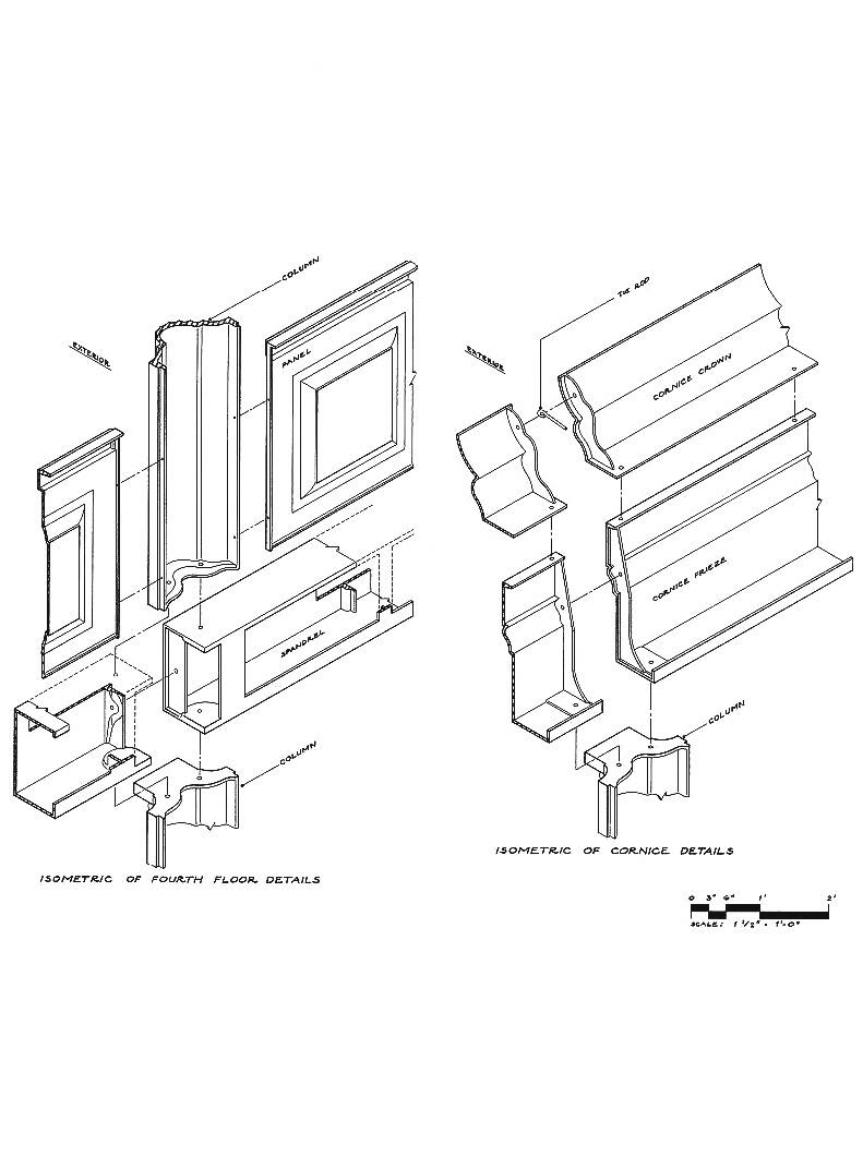 Démontage, nettoyage et protection contre la rouille des pièces métalliques de la façade du Laing building à New York dans les années 1970 (image Bibliothèque du Congrès)