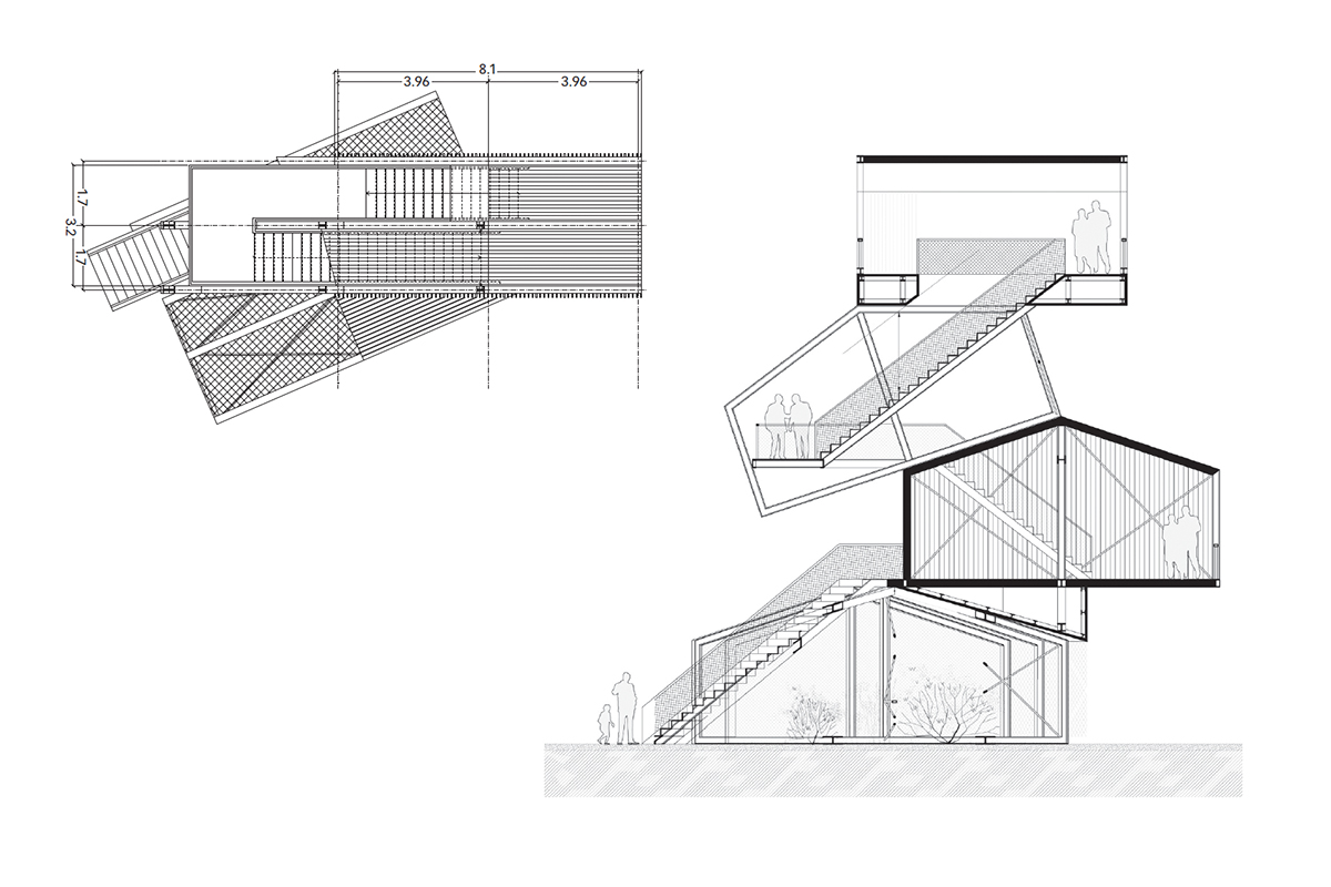 Grundriss und Schnitt Aussichtsturm.