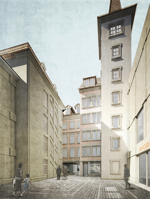 Siegerentwurf von ARGE Fiechter &amp; Salzmann Architekten / Bellorini Architekten; historischer Hof.