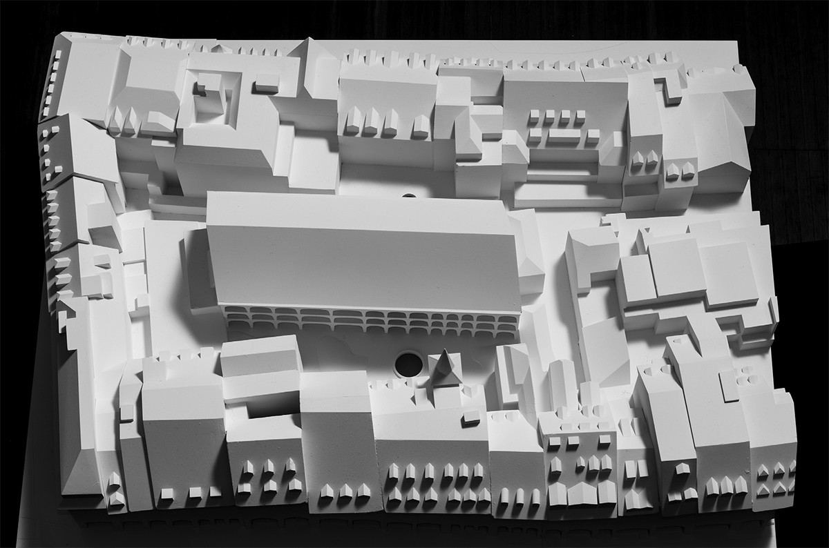 Projekt von ARGE David Chipperfield Architects / b + p baurealisation; ein grosses Volumen statt Berner Kleinteiligkeit.