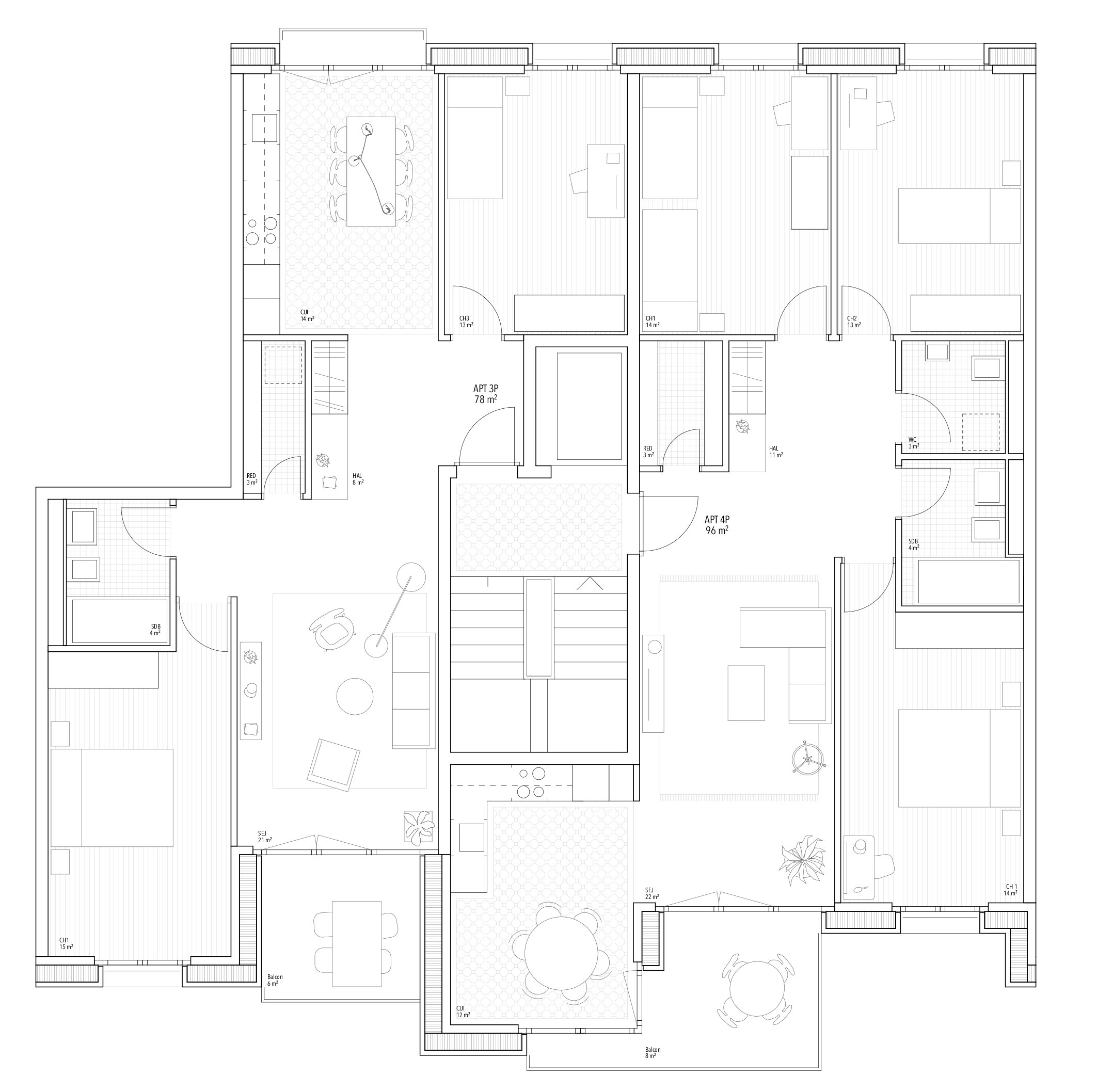 Lot 1 - Extrait de plan du projet lauréat ALTERITE de cBmM Architectes