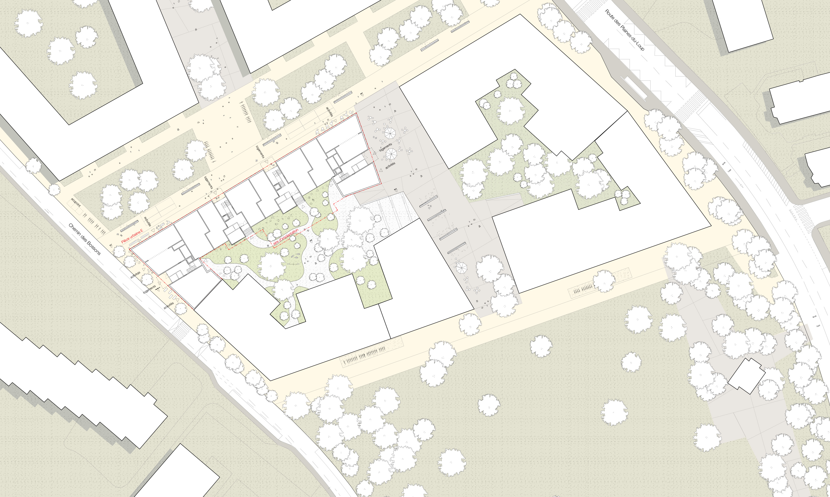 Lot 1 - plan de situation du projet En Coulisse de Dreier Frenzel Architecture + Communication