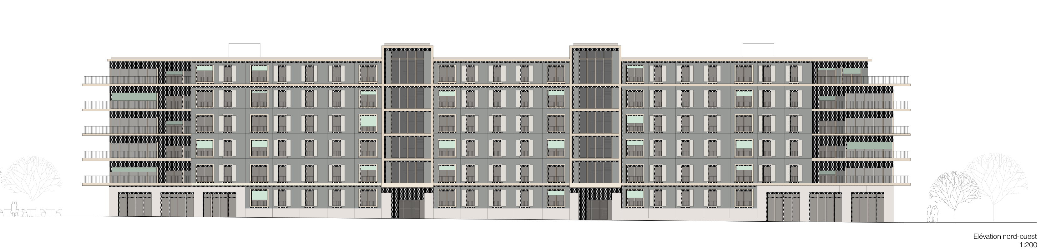 Lot 1 - Elévation nord-ouest du projet En Coulisse de Dreier Frenzel Architecture + Communication