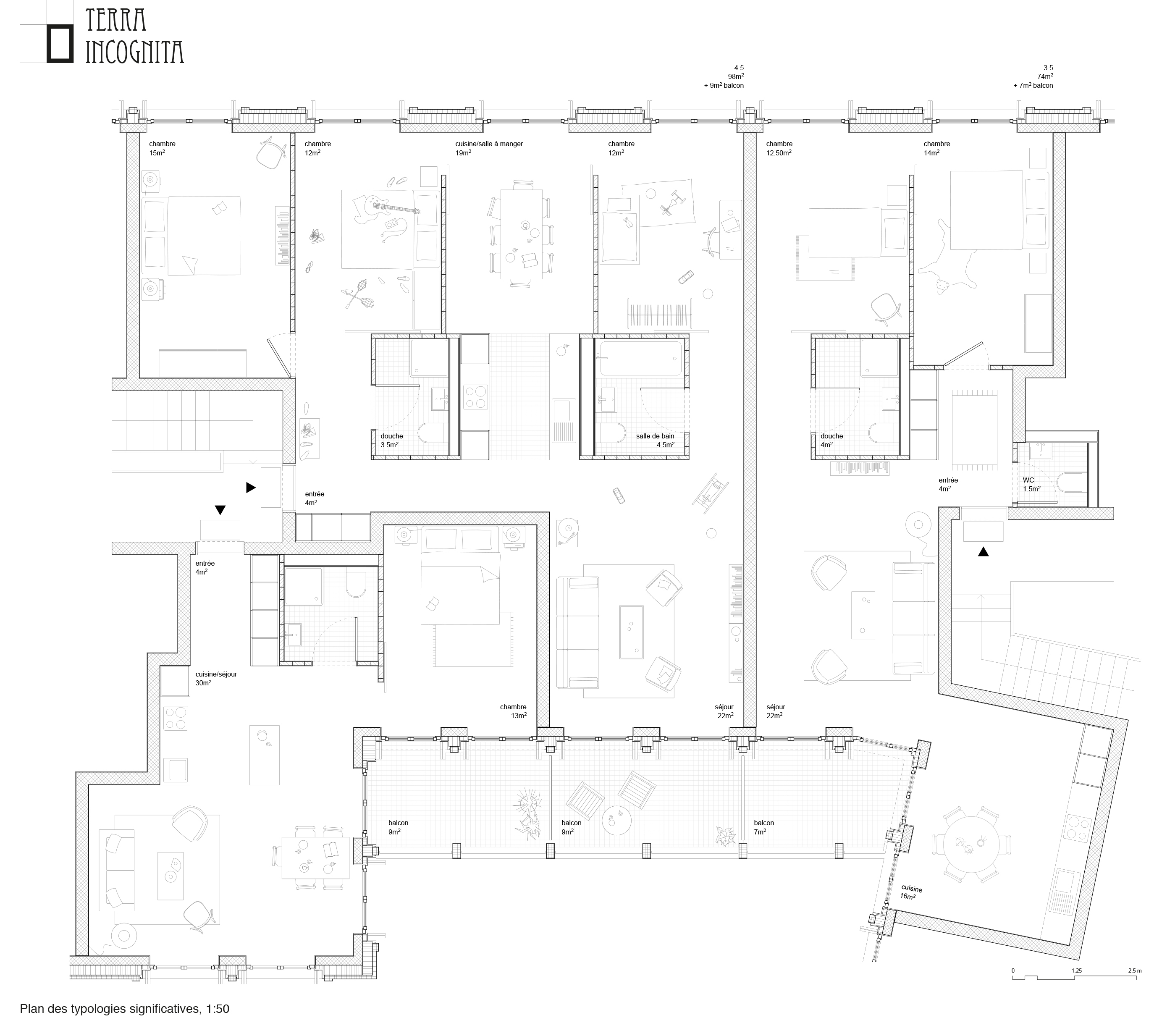 Lot 1 - Typologiedu projet Terra Incognita de Esch Sintzel Architekten+Nicolas de Courten architectes