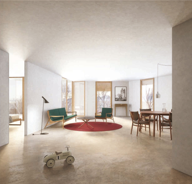 Lot 2 - Perspective intérieure du projet OAK PARK de L-architectes