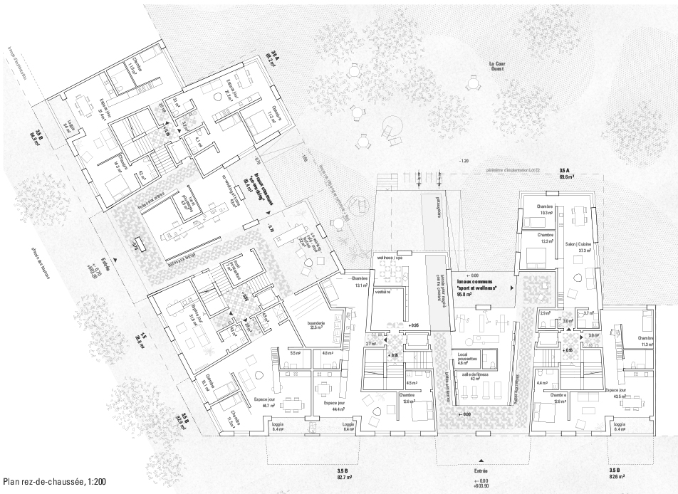 Lot 2 - Plan du rez-de-chausséedu projet PARK VIEW de farra zoumboulakis &amp; associés