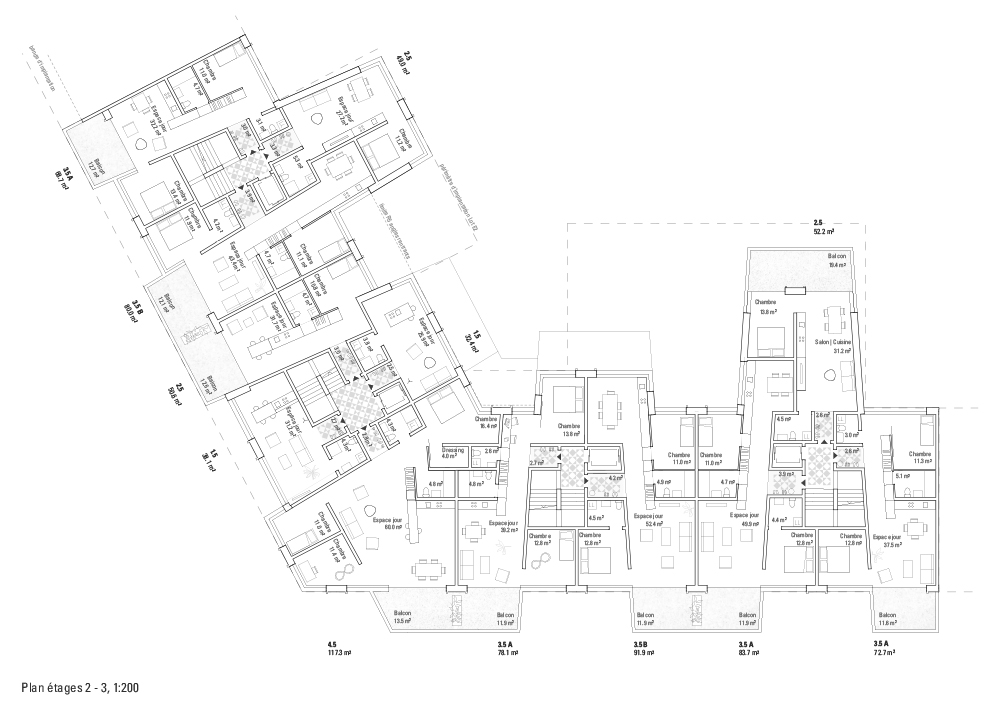 Lot 2 - Plan des 2e et 3e étagesdu projet PARK VIEW de farra zoumboulakis &amp; associés