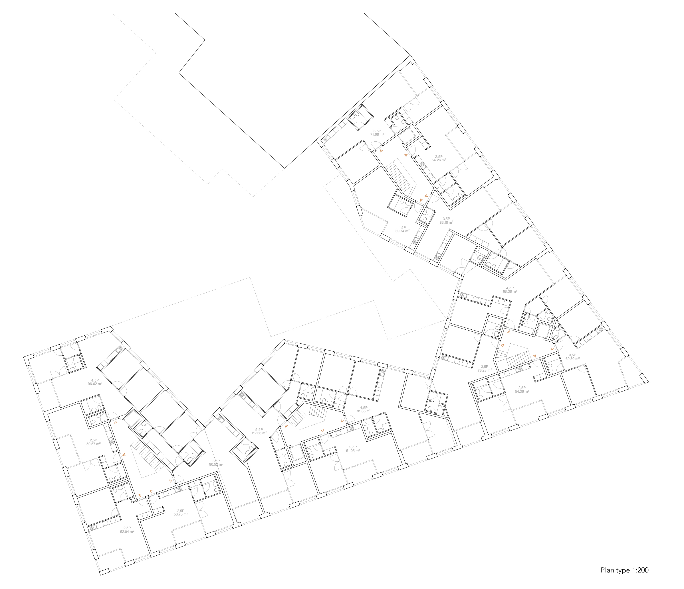 Lot 3 - Plan étage type du projet LOUVOYONS de LRS Architectes