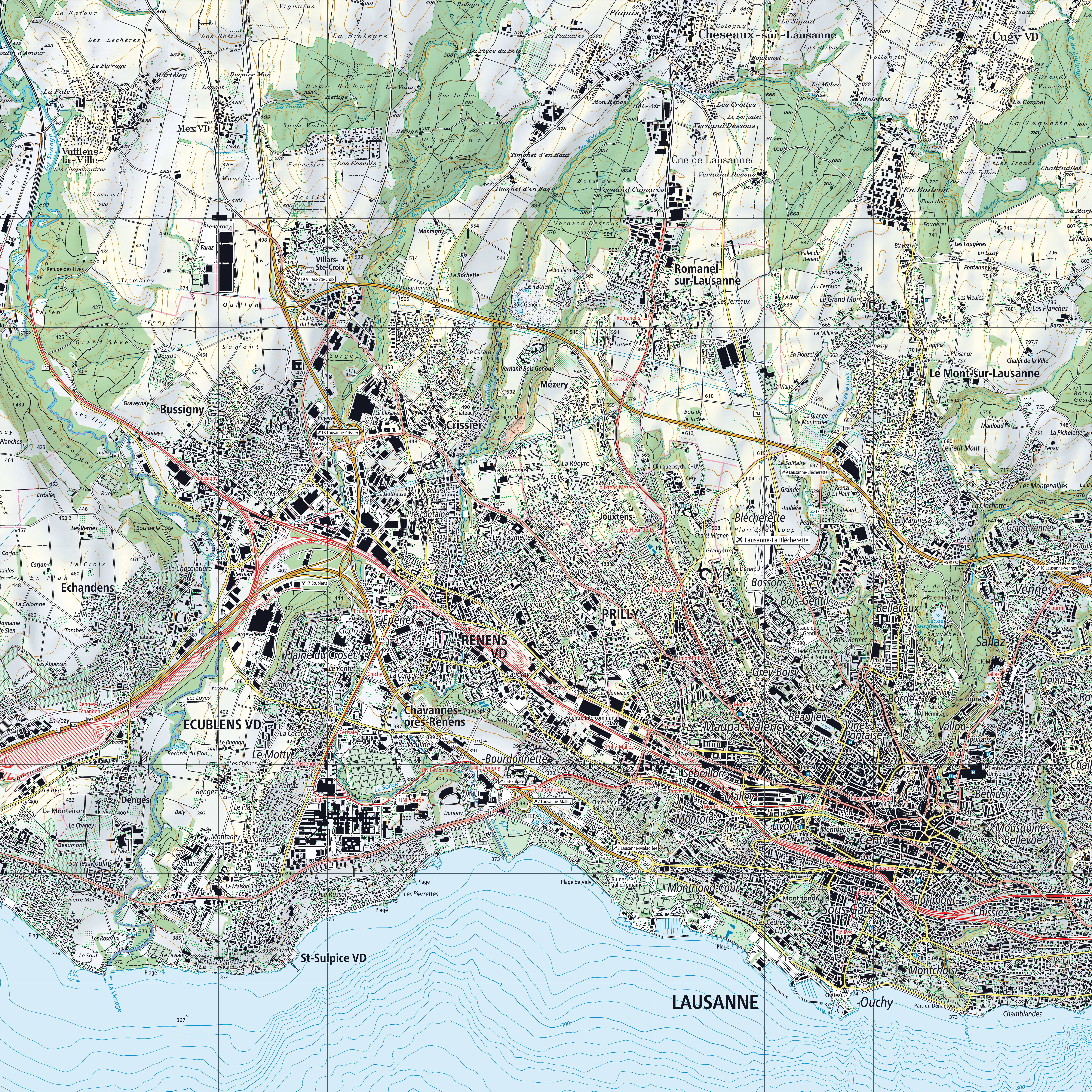 Le développement de l’Ouest lausannois vu au travers du prisme de la carte nationale :