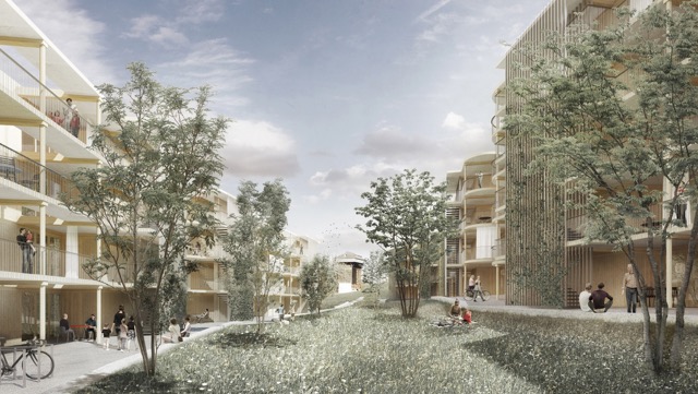 Für eine neue Wohnüberbauung Waldacker in St. Gallen wünschte die Ortsbürgergemeinde ausdrücklich Holz. Im Bild das Wettbewerbsprojekt von Burkhalter Sumi Architekten, Zürich.