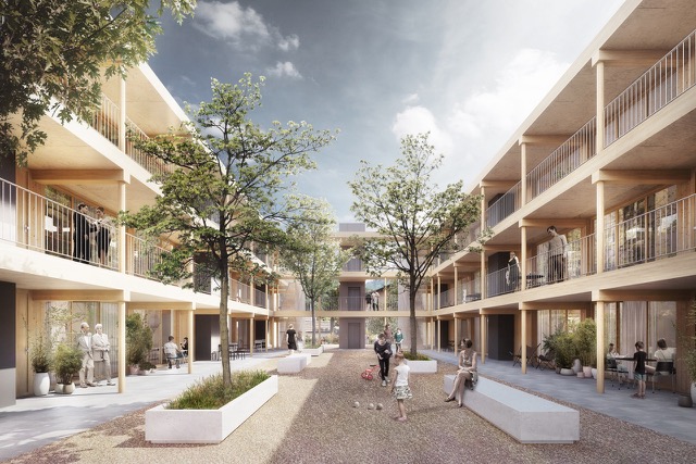 Die Ersatzneubauten Ghiringhelli in Bellinzona werden ohne Mehrkosten in Holz realisiert. Im Bild das Wettbewerbsprojekt von Burkhalter Sumi Architekten, Zürich.