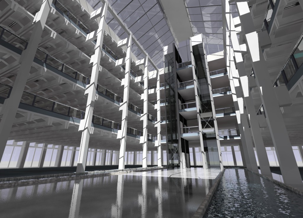 Tageslichtsimulation in einem Atrium, entworfen von Foggo Architects.
