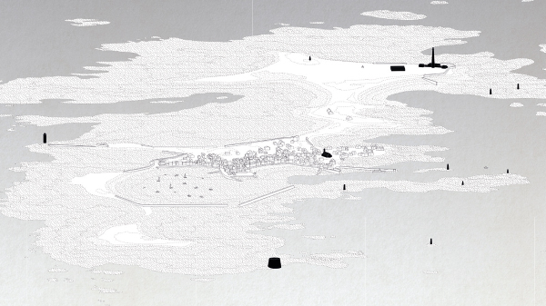 Axonométrie de l'île en marée basse