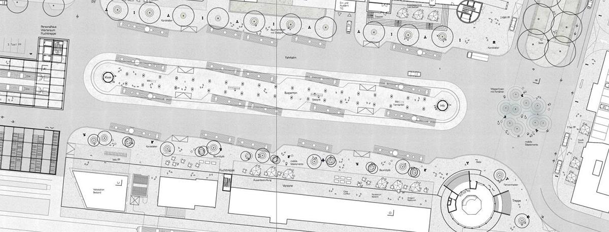 3. Rang, 3. Preis: «Corso» von Westpol Landschaftsarchitektur, Camponovo Baumgartner Architekten und Transitec Beratende Ingenieure; Bahnhofplatz.