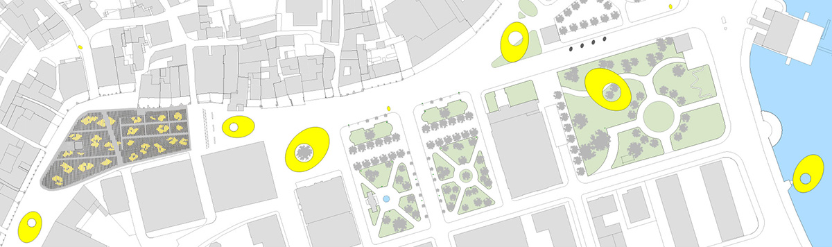 Michele Arnaboldi Architekten, Vorschlag mit temporären Pavillons für das Festival.