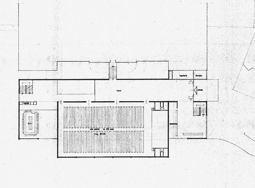 Oktober 1974: R. Pedrazzini, C. Monti, F. Pozzi, Projekt für einen mit dem Grand Hotel von Muralto verbundenen Konferenzraum, Grundriss, (Version B).