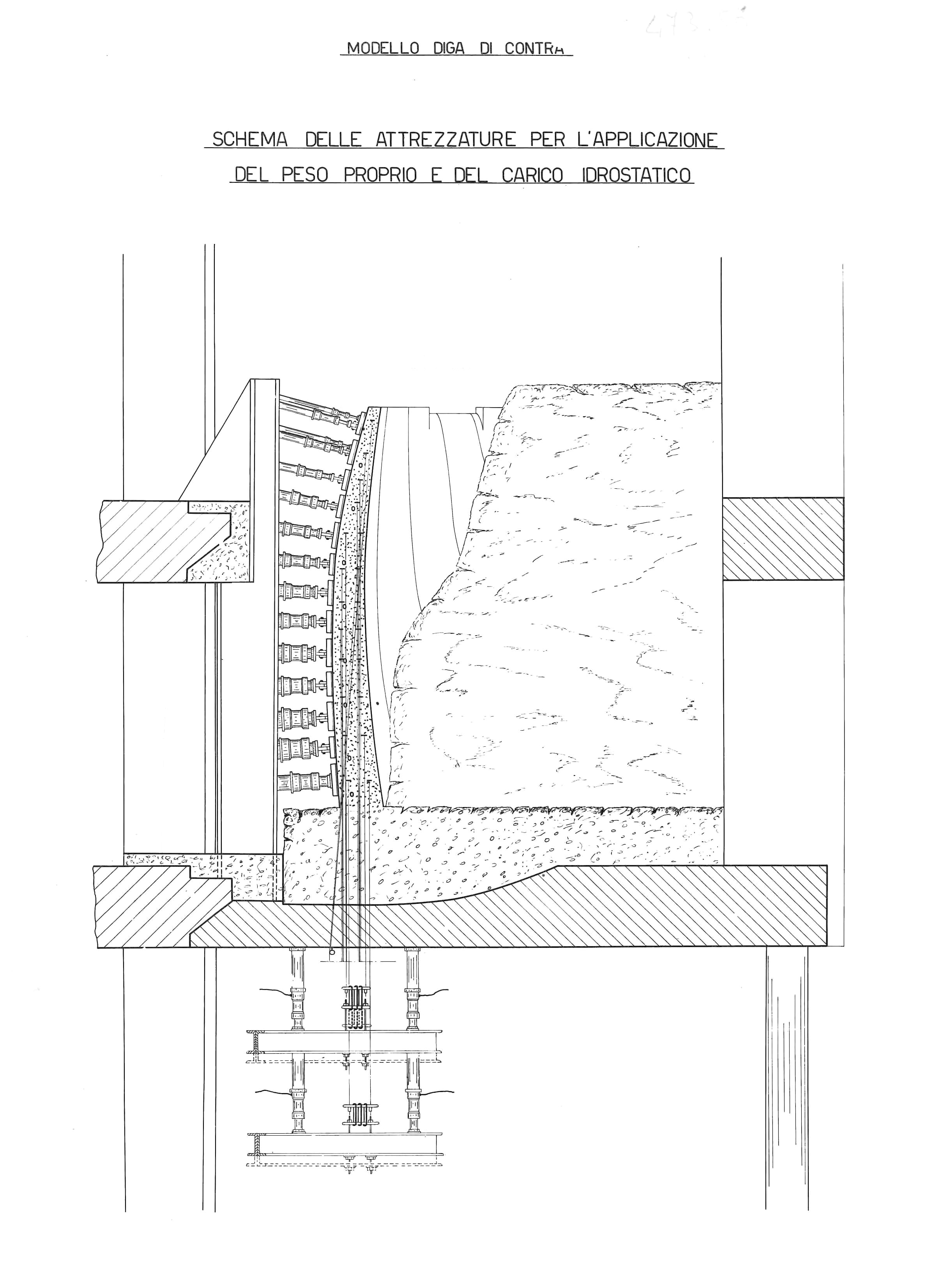 Section transversale du modèle du barrage-voûte de Contra
