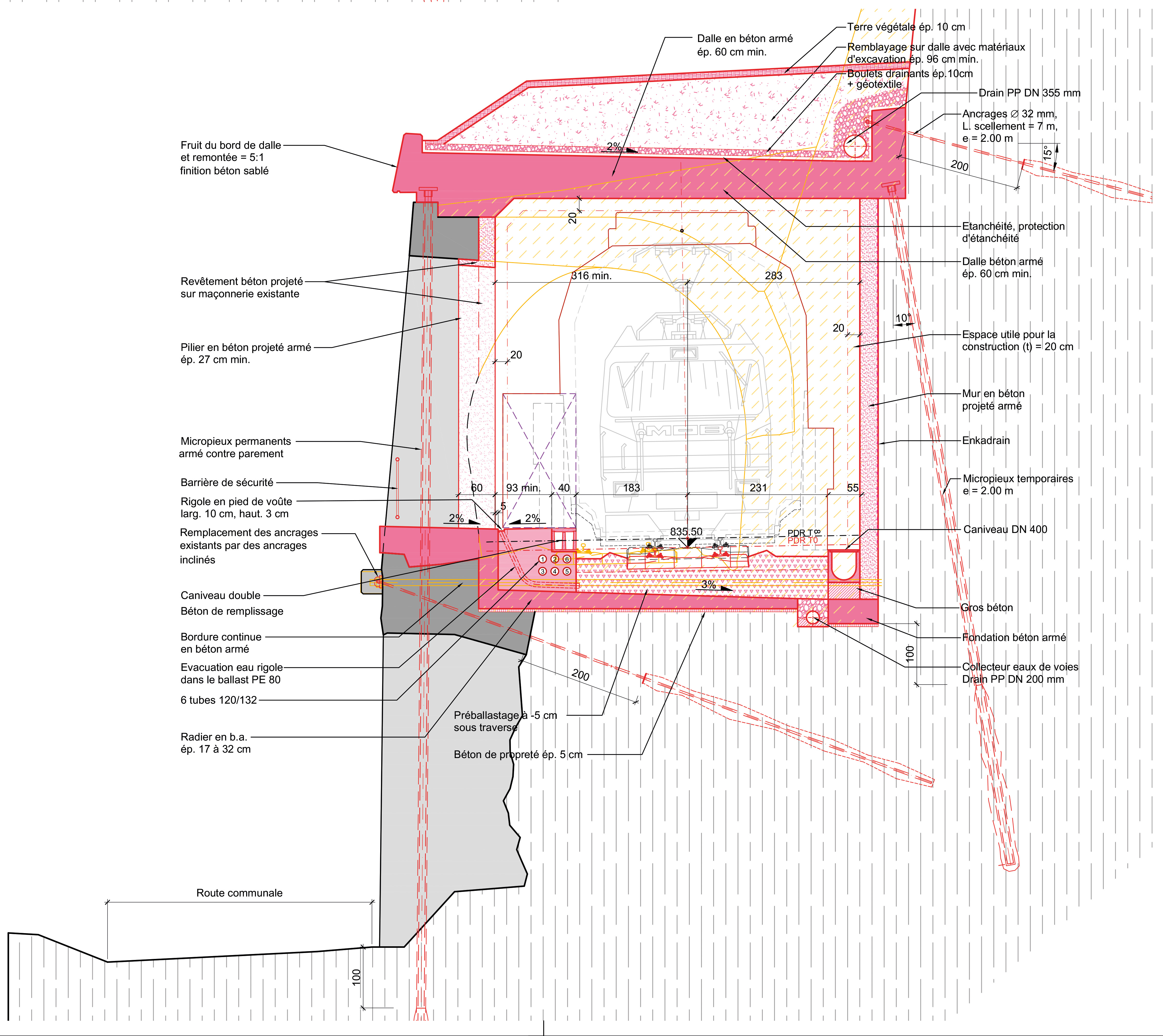 Galerie de la Tine : coupe transversale