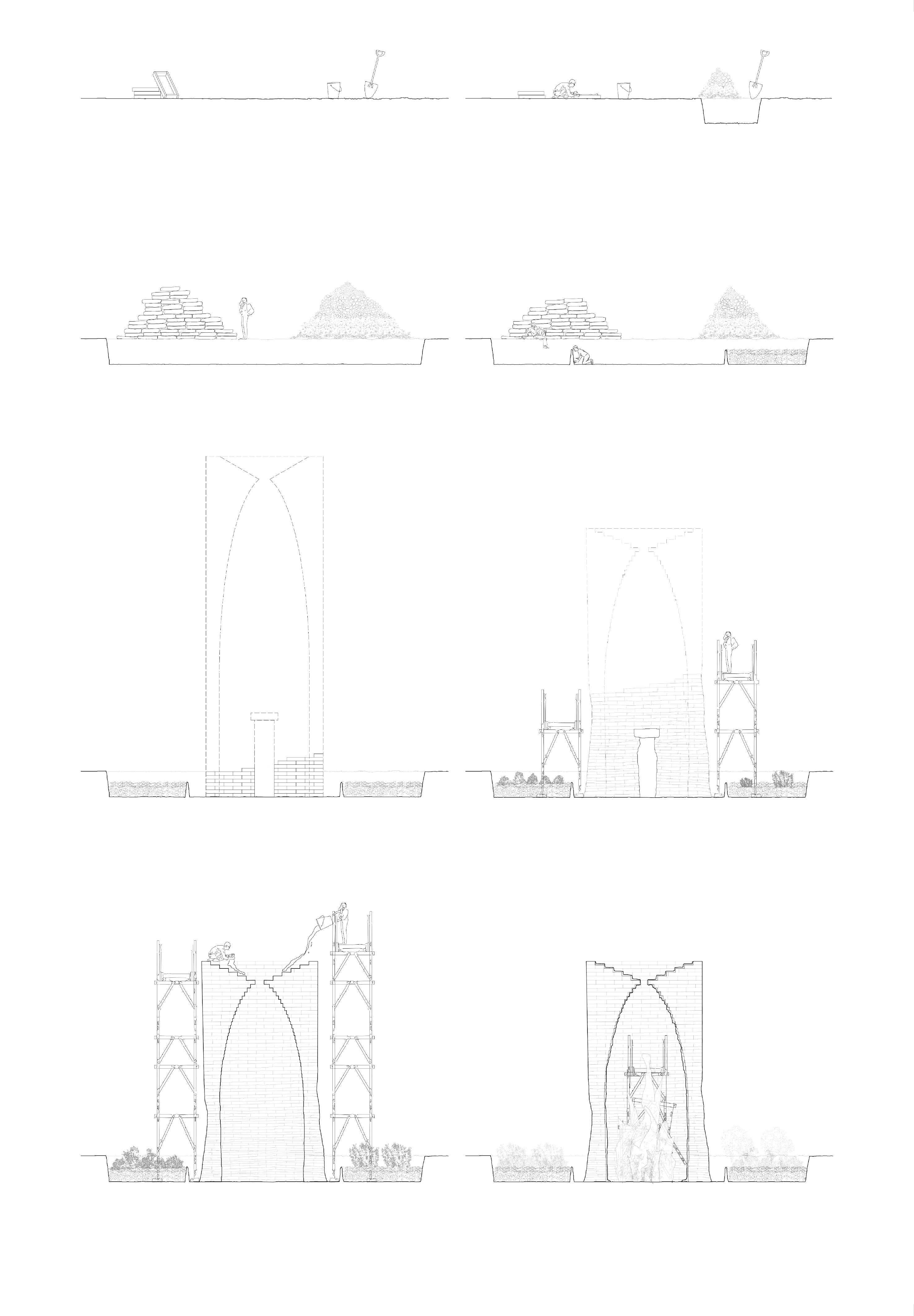 MATERIAL GESTURE - SITE, autumn semester 2017 Fabian Reiner stacked wet clay bricks