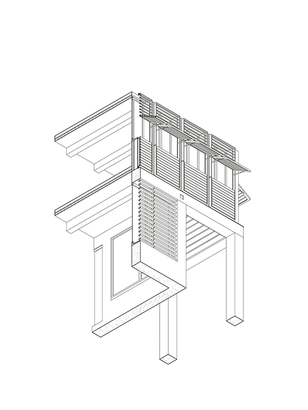 Schnittaxonometrie des Fassadendetails des Maison du conseil général de l’Isère in Voiron.