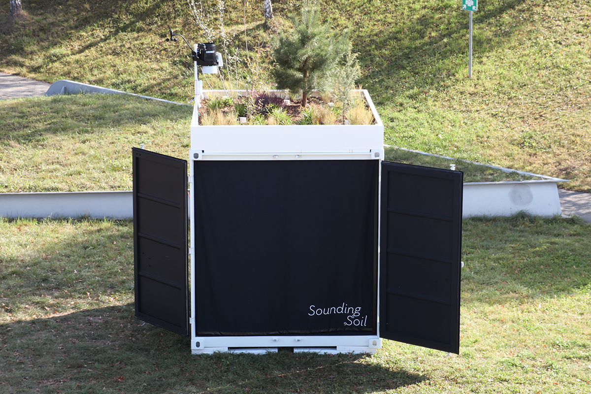 Die Installation ist in einer transportablen begrünten Box unterwegs.