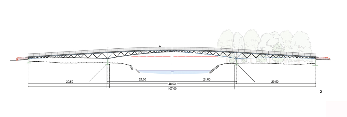 Längsschnitt der Brücke über die Emme.