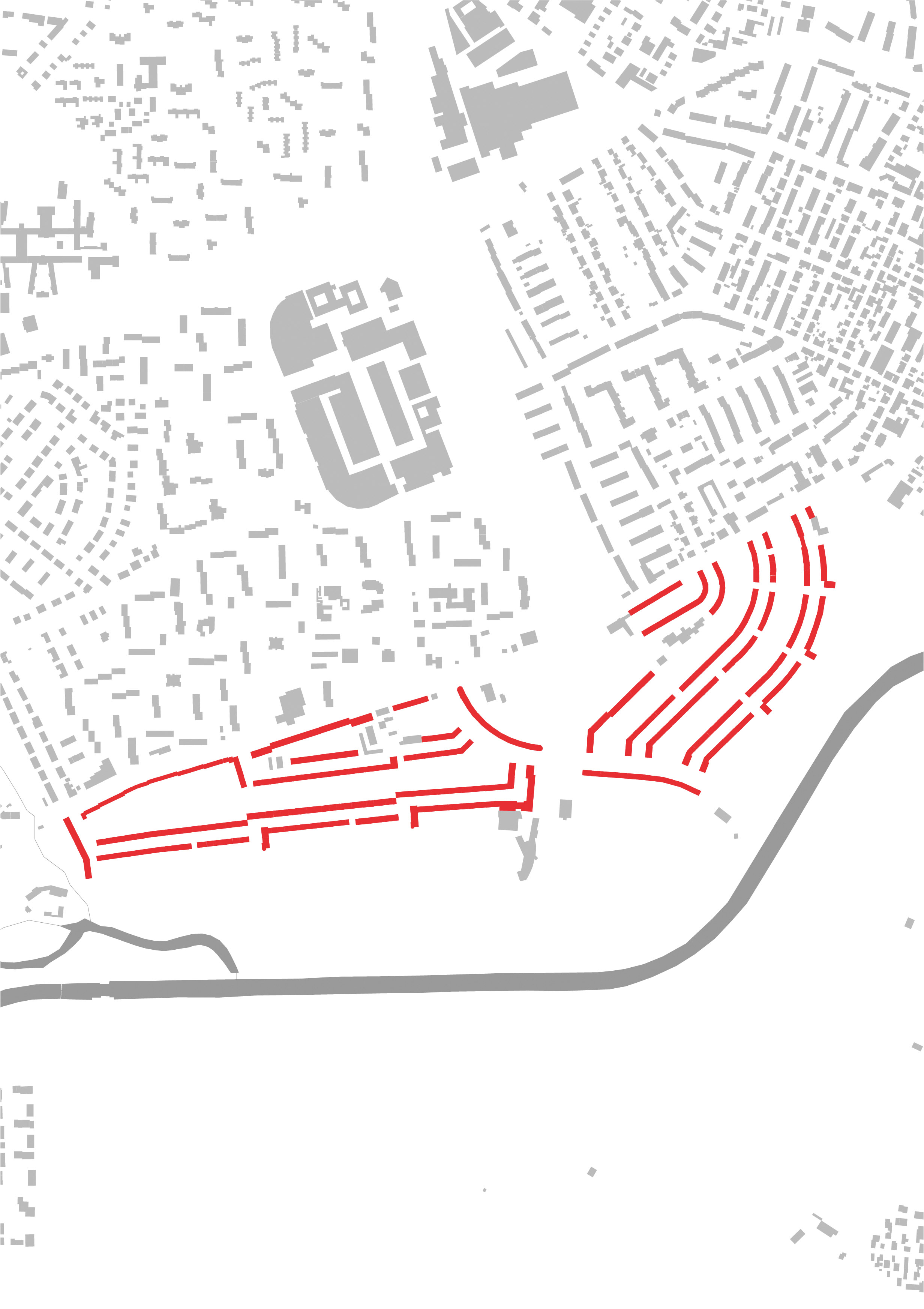 Francfort L’extrait de l’assemblage typologique de la Siedlung Römerstadt montre le système qui articule les jardins des maisons unifamiliales aux jardins collectifs des immeubles. Siedlung Römerstadt (1927-1928) E. May, H. Boehm, W. Bangert, C. H. Rudloff, F. Schuster, L. Migge Logements : 1182 Densité : 0.40 Occupation du sol : 16 % Surface verte : 166 868 m2