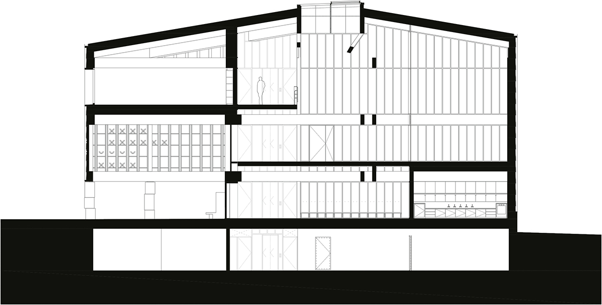 Schnitt durch den überdachten Pausenbereich.