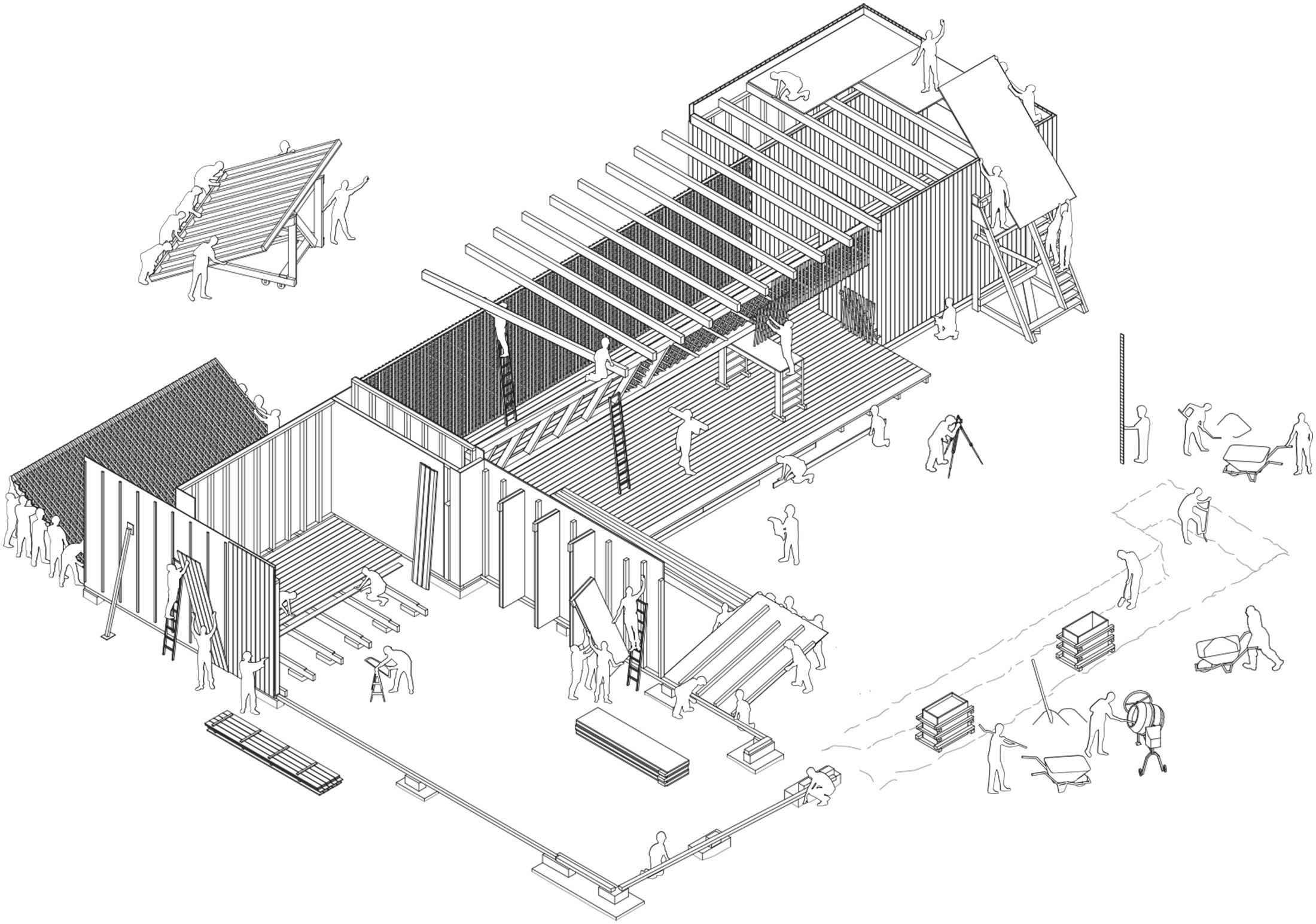 Centro Comunitario di Mannheim, spaccato assonometrico costruttivo.