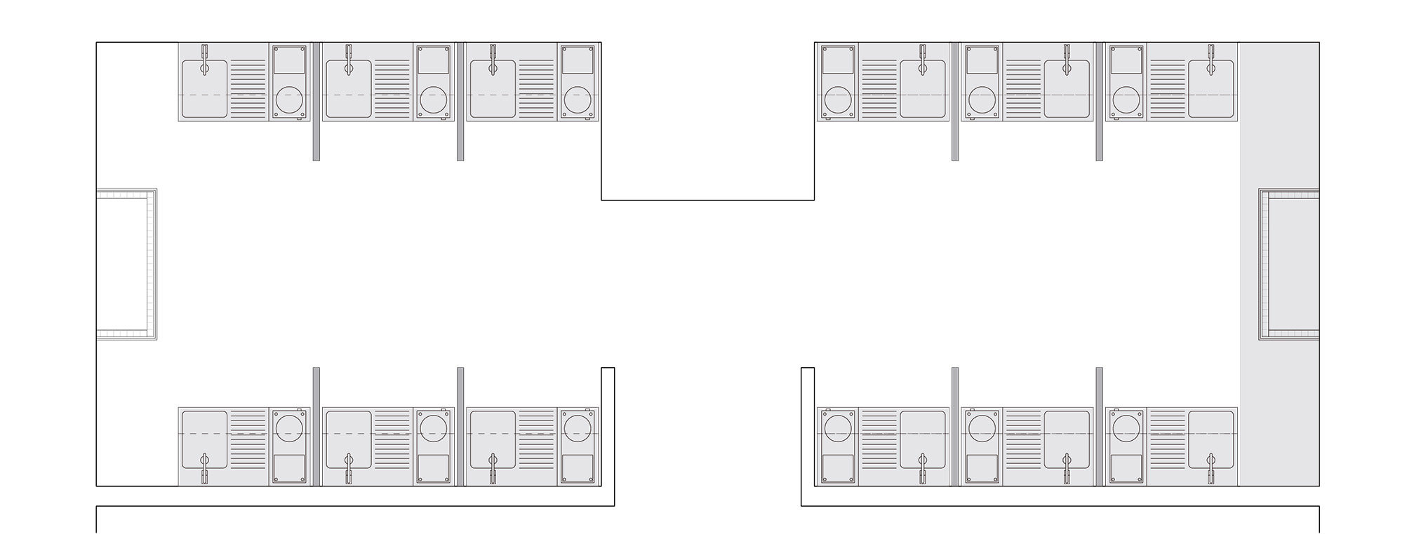 Pianta delle cucine comunitarie da cui si nota l’attenzione all’autonomia del singolo ospite all’interno dello stesso spazio.
