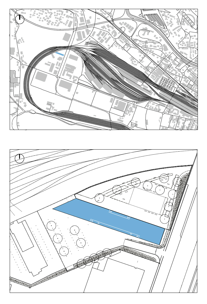 Lageplan: Das Grundstück liegt umschlossen von Bahngleisen in einem Industriegebiet.
