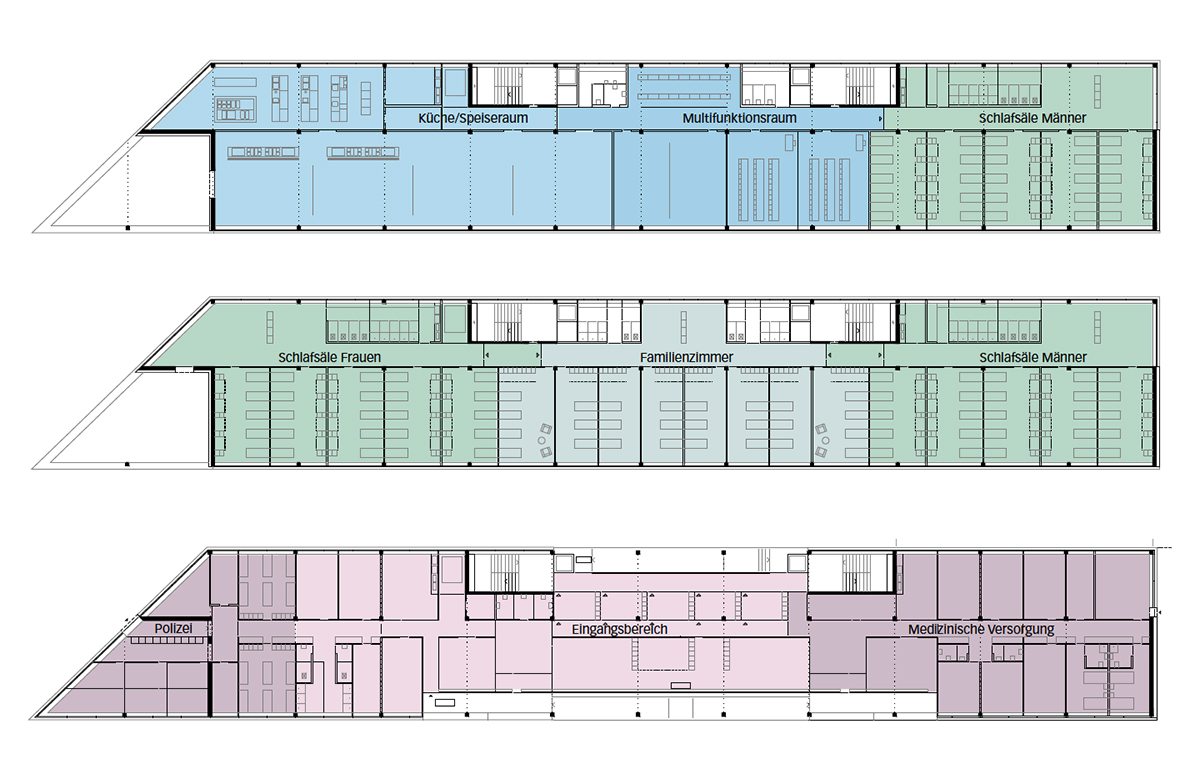 1. Preis: Grundrisse EG; 2. OG; 3. OG. Ein grosses Plus ist die natürliche Belüftung und Belichtung aller Räume.