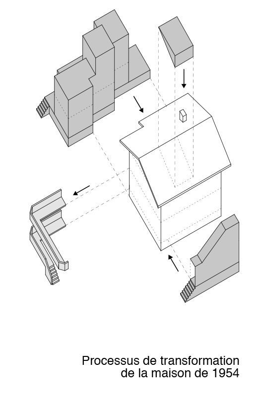 Processus de transformation de la maison de 1954 Maître de l’ouvrage: privé Architecte: Dreier+Frenzel, Lausanne Réalisation: 2016-2017 Cube sia 416: 1254 m3 Coûts CFC 1-9: 1 177 000 CHF TTC