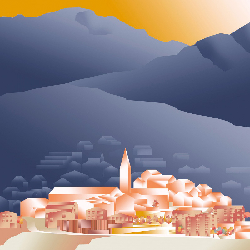 GayMenzel, nouveau centre de St-Germain, Savièse (VS), concours, 2015, première étape en cours.