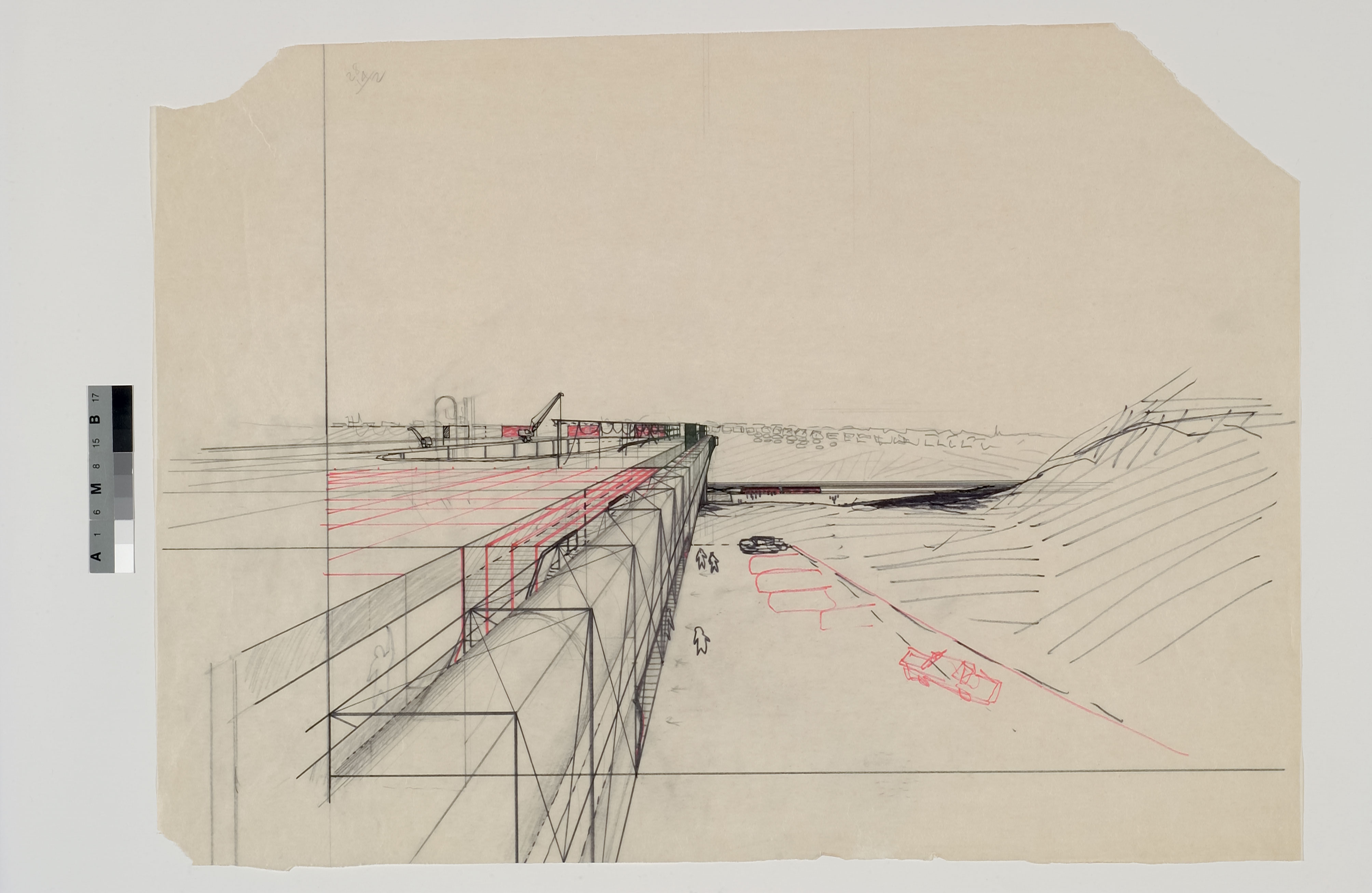 Cedric Price, Potteries Thinkbelt, North Staffordshire, England : dessin conceptuel, 1963-1967 (Fonds Cedric Price, Collection Centre Canadien d’Architecture, Montréal)