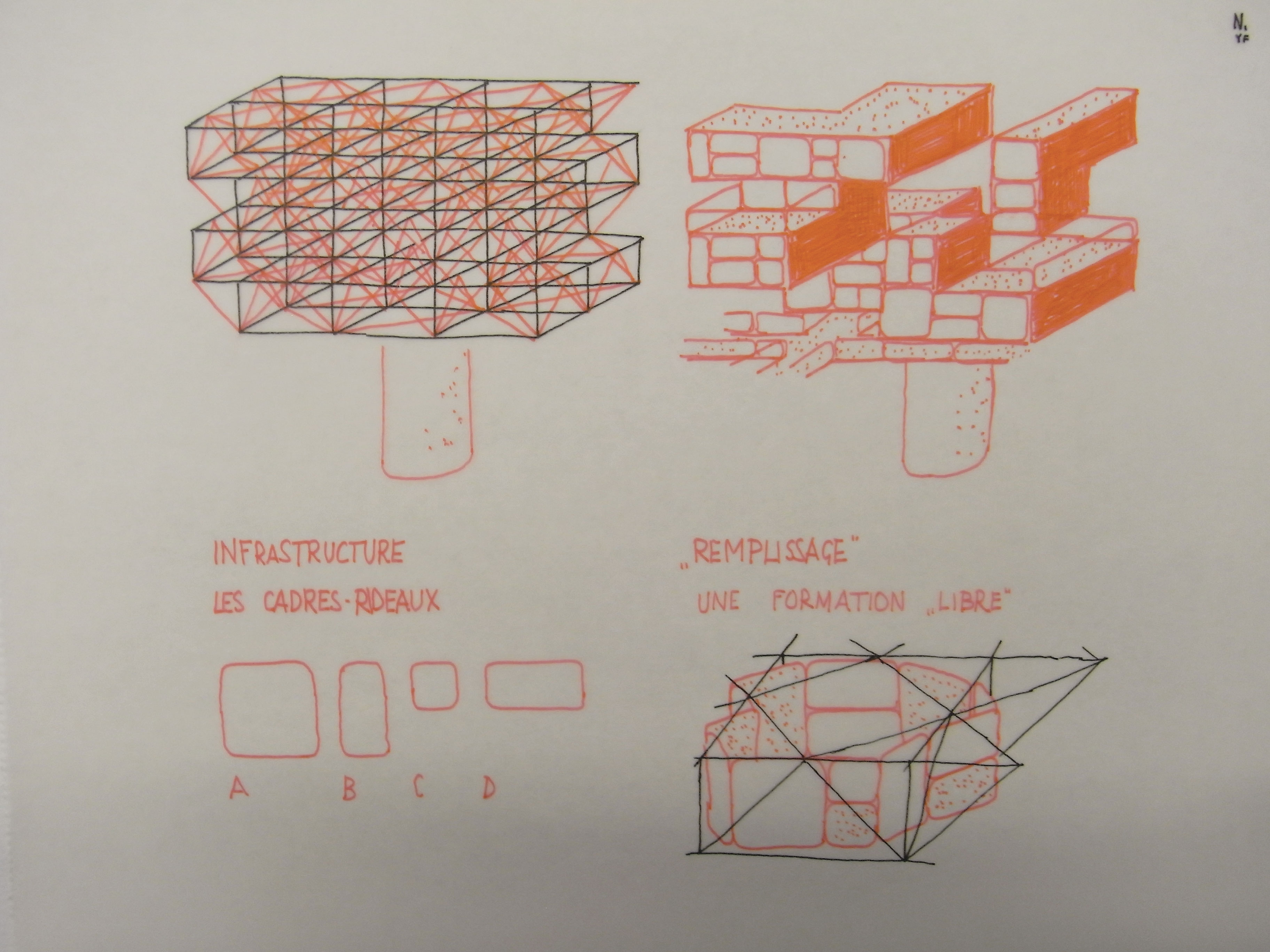 Yona Friedman, Infrastructure des cadres-­rideaux pour le loc à l’Enjambée, c.1959.