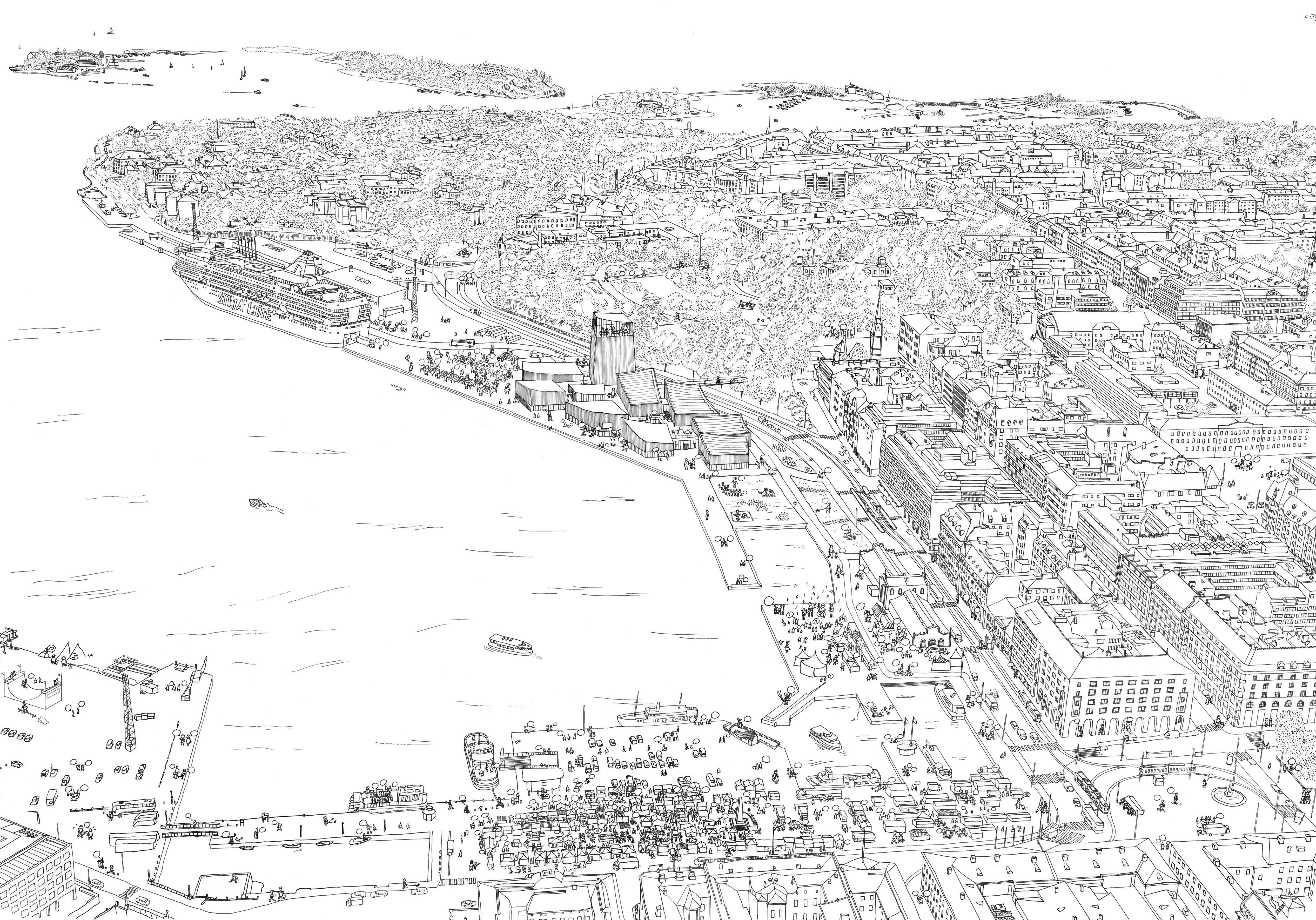 Projet Art in the City. Le projet du bureau Moreau Kusunoki pour la Fondation Solomon R. Guggenheim s’articule autour de 9 pavillons en bois et verre, reliés par une rue couverte paysagère. Un phare ponctue la proposition et offre une nouvelle perspective de la ville.