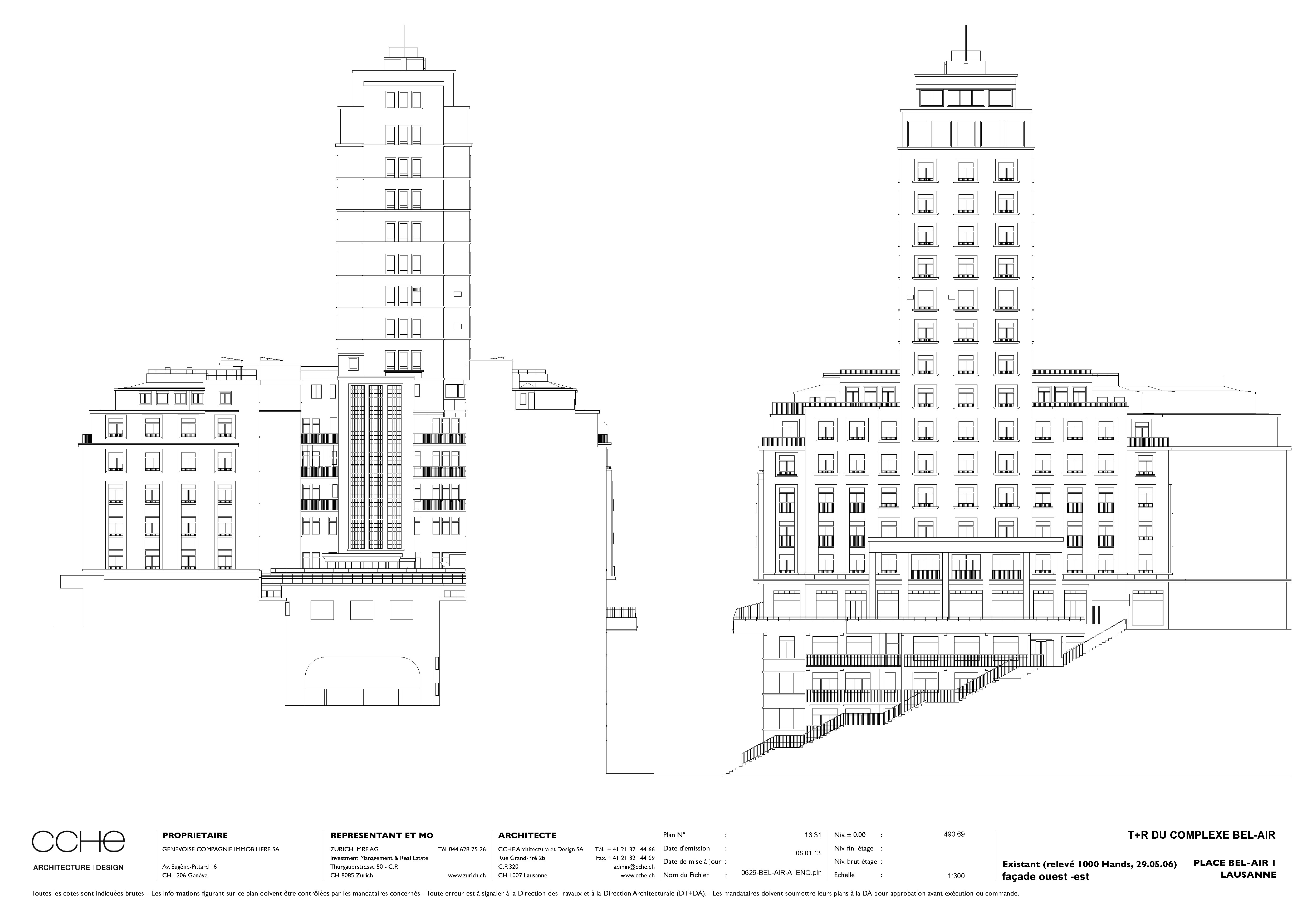 Relevé des façades sud et est (CCHE Architecture et Design SA)