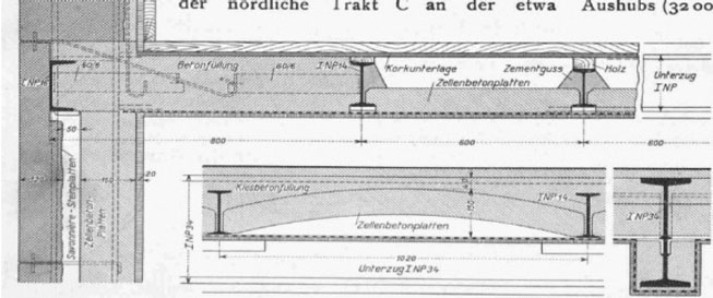 Détail de la structure porteuse des planchers (Schweizerische Bauzeitung, 1932)