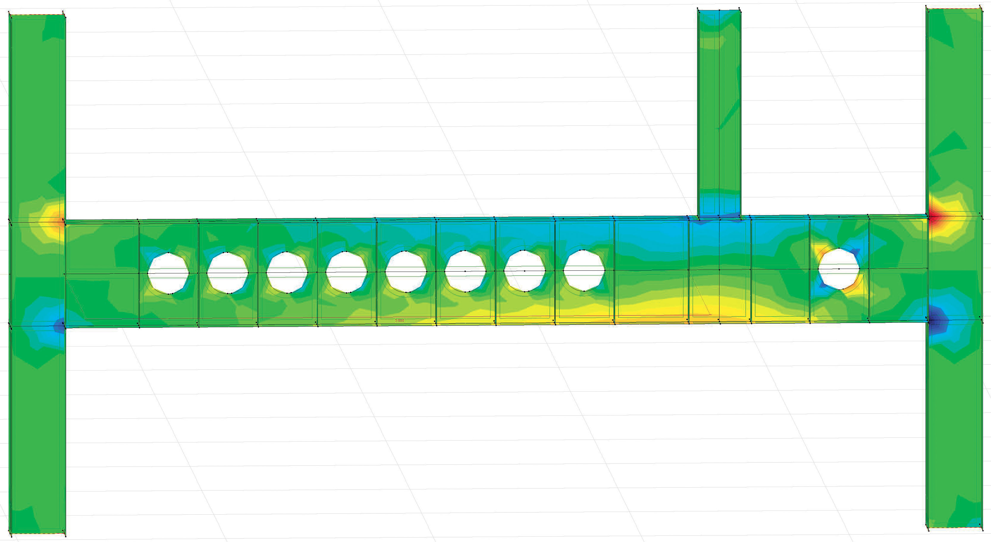Répartition des contraintes normales dans la poutre percée