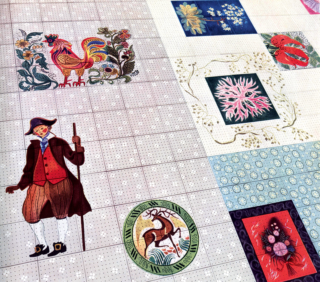 Dettaglio del controsoffitto del salone delle feste, con i pannelli decorati da Noldi Soland. (Fonte: «Werk», n. 39, 1952)