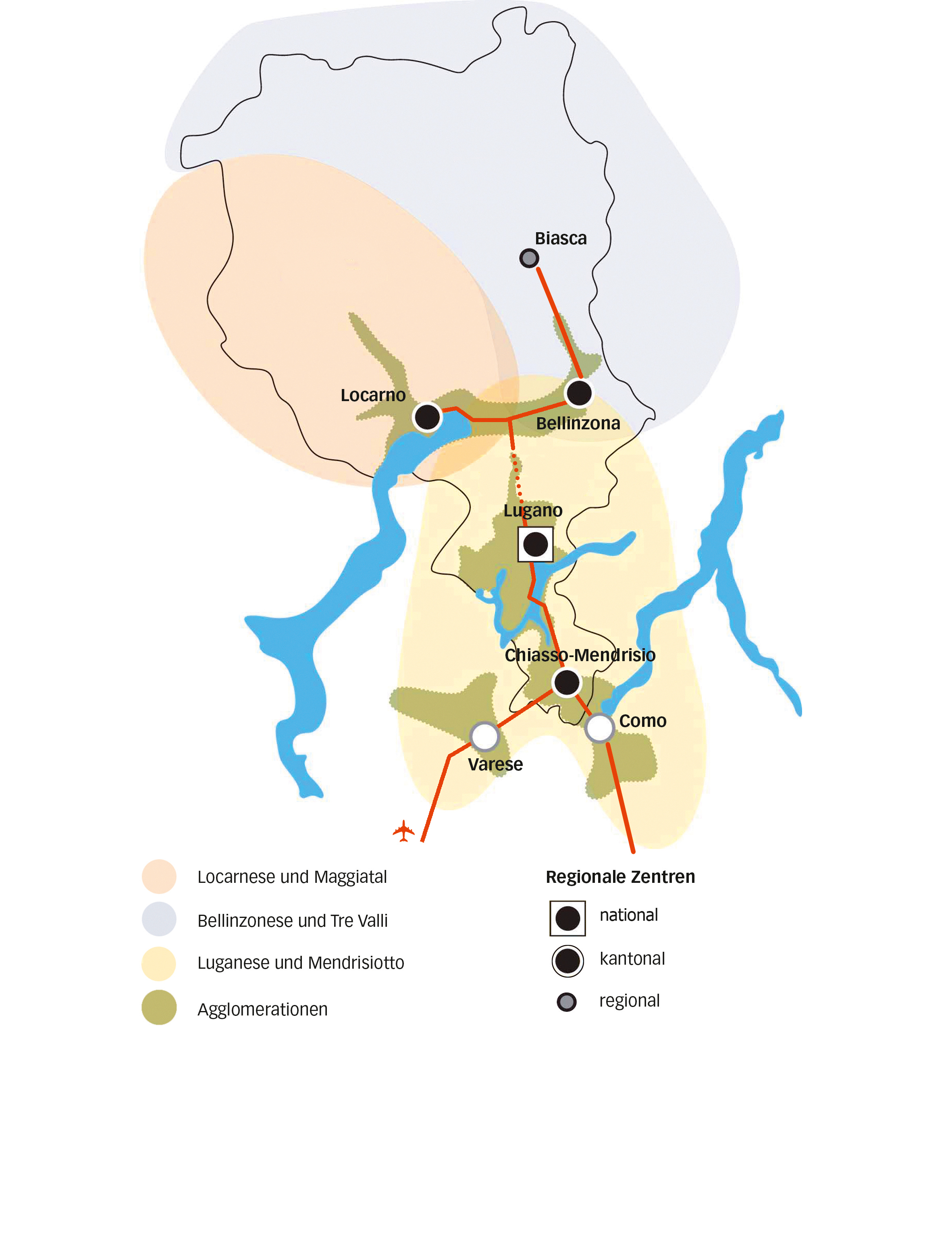 Dank der S-Bahn Tilo rücken die Zentren der Città Ticino näher zusammen. Die S11 fährt bereits nach Mailand, während die Strecke von Mendrisio nach Varese und Malpensa derzeit in Stabio an der Grenze endet.