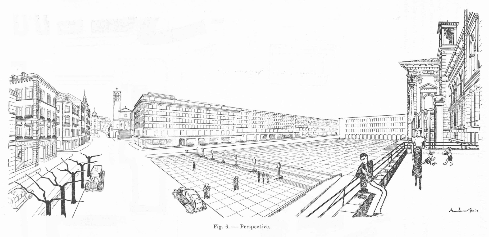 Plan de la place de la Riponne avant la construction du palais de Rumine (Bulletin technique de la Suisse romande, 1939, n° 6)