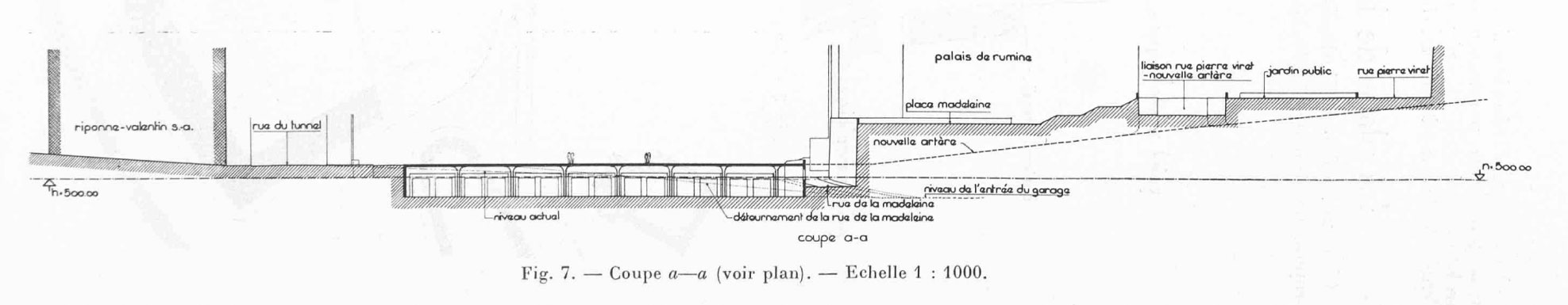 Plan de la place de la Riponne après la construction du Palais de Rumine (Bulletin technique de la Suisse romande, 1939, n° 6)