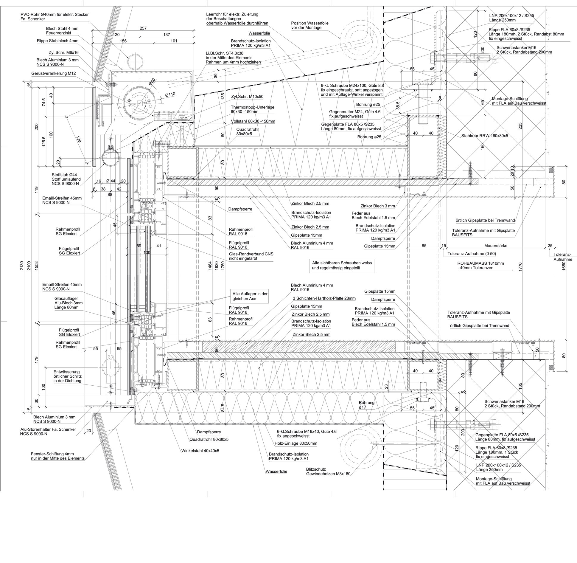 Vertikalschnitt durch ein Fenster mit Storen