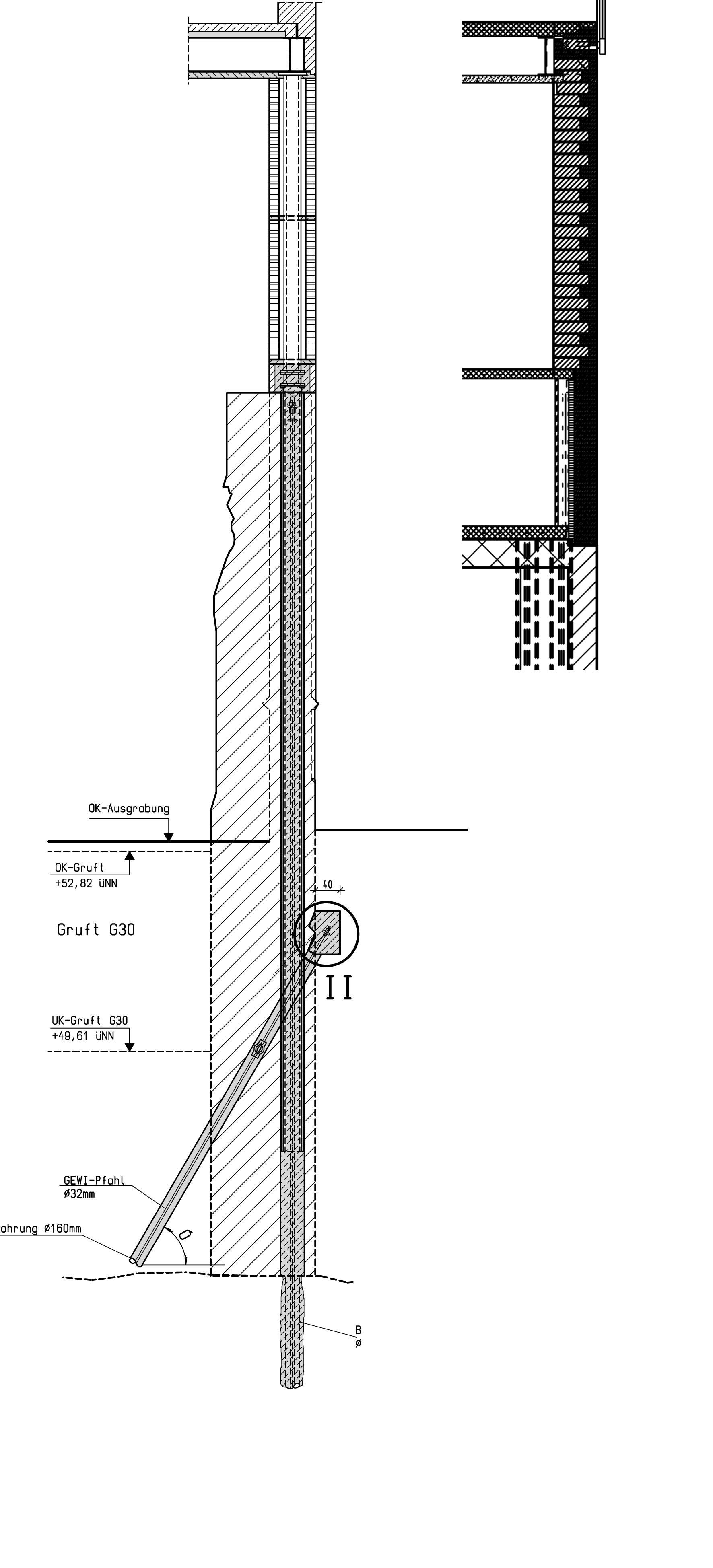 Schnitte Kolumba-Museum. Der Dämmziegel und der flache «Kolumbaziegel» im Format 540?×?90 bzw. 210?×?37?mm bilden in Verbindung mit dem Mörtel ein elastisches Gesamtsystem, daneben das zweischalige transluzente Filtermauerwerk (Pläne: Jürg Buchli, Ingenieurgemeinschaft Buchli?/?Schwab und Lemke)