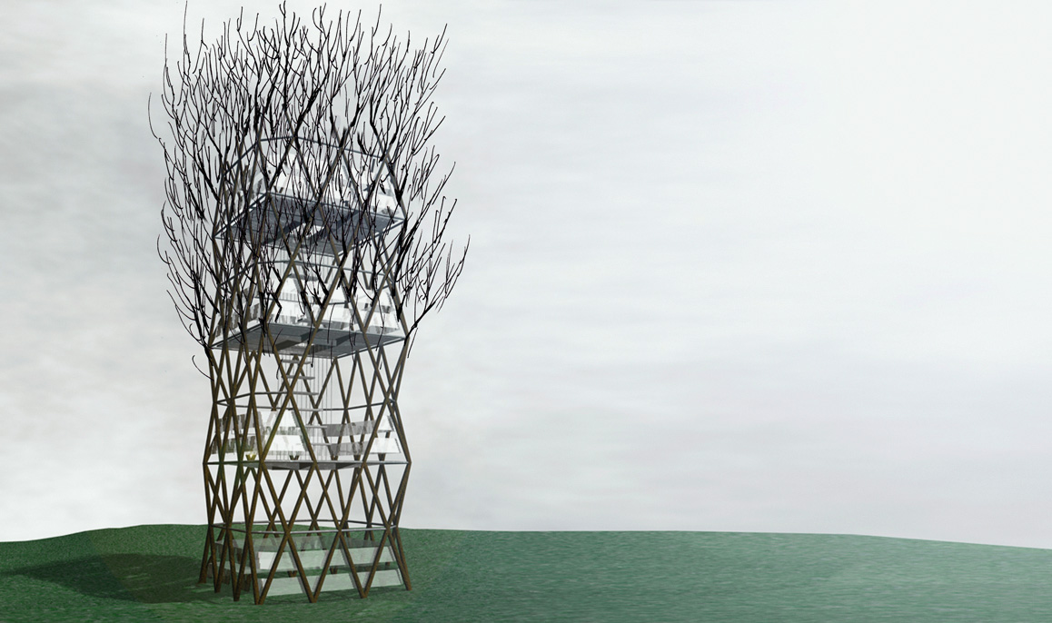 Werden Pflanzen im Raum angeordnet und miteinander speziell verbunden, können sie zu physiologischen Einheiten verwachsen. Anhand eines prototypischen Turms soll dieses Prinzip in grossem Massstab umgesetzt werden