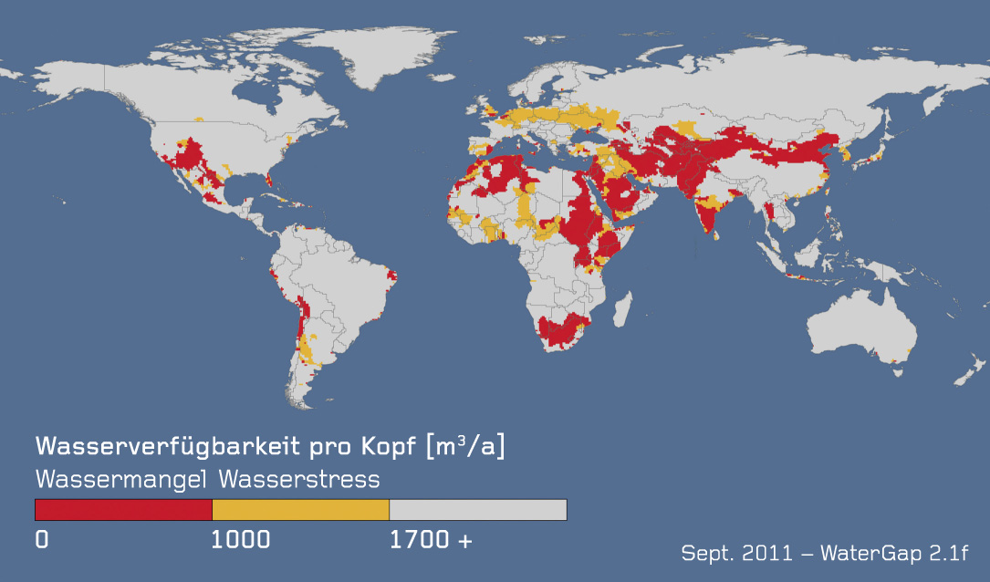 Aktuelle Wasserverfügbarkeit pro Kopf (Stand 2000)